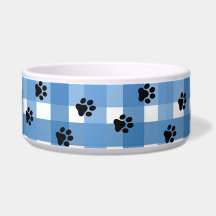 Blue Gingham Pet Bowl, Chic e Elegante
