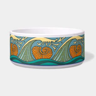 Tigela Blue Ocean Waves Nautilus Seashell Patterno Nouvea