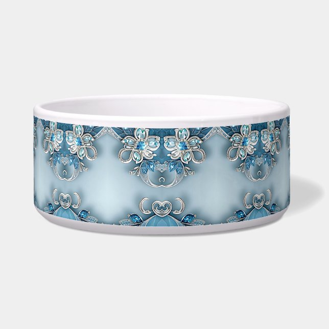 Tigela Blue Ornate Floral Ceramic Pet Bowl (Frente)
