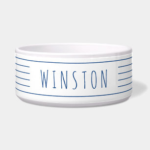 Tigela Blue White Strips Modern Farmhouse Cat Bowl