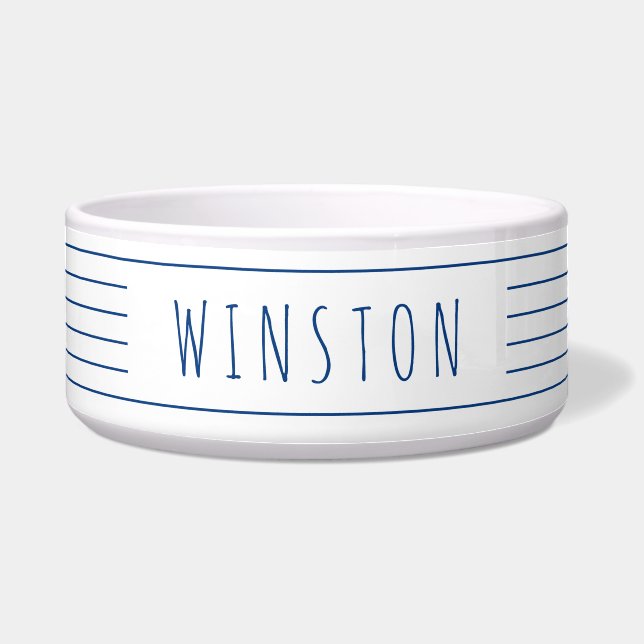 Tigela Blue White Strips Modern Farmhouse Cat Bowl (Frente)