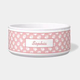 Tigela Blush Rosa e Branco Padrão de Pata de Cachorro e N