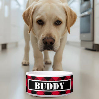 Tigela Bold Buffalo Red Black Plaid Pattern Name Dog