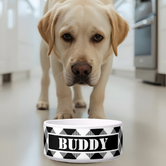 Tigela Bold Buffalo White Black Xadrez Nome Padrão Cão