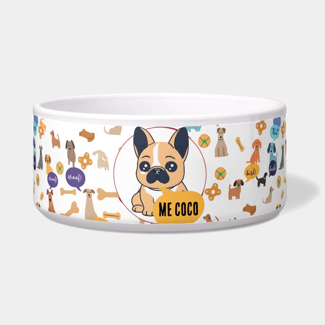 Tigela Boliche de Cachorro Francês Personalizado - Design (Frente)