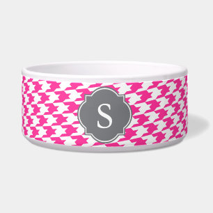 Tigela Boliche de Cão Grande, Rosa e Branco, Monograma de