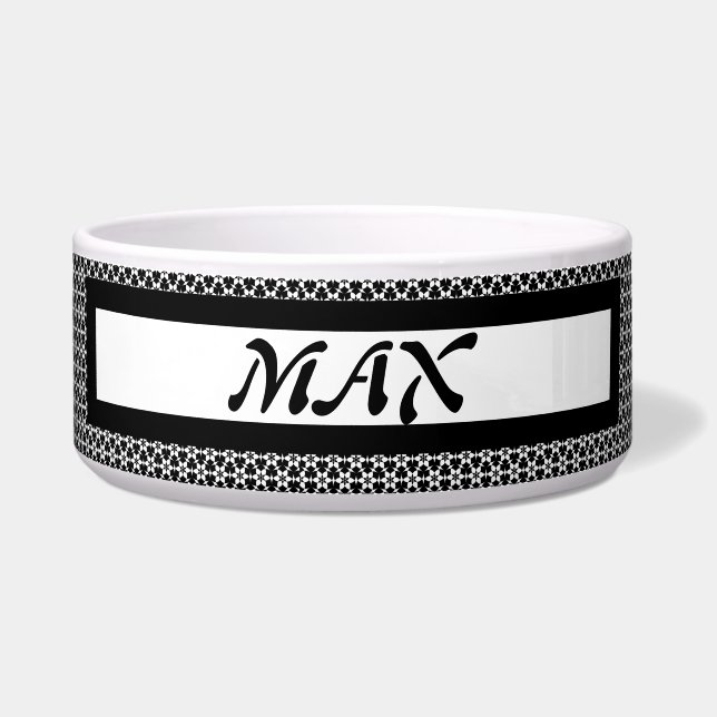 Tigela Bolinha de Cachorro Branca Preta (Frente)