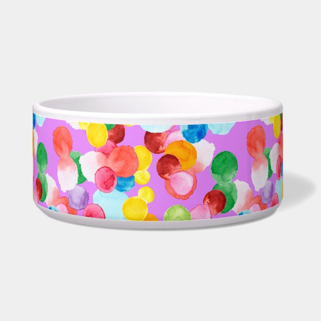 Tigela Bolinhas de aquarelas Pet Bowl, de cerâmica (Frente)