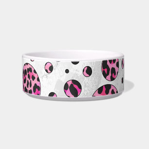 Tigela Bolinhas-leopardo-preto e Impressão cor-de-rosa-qu