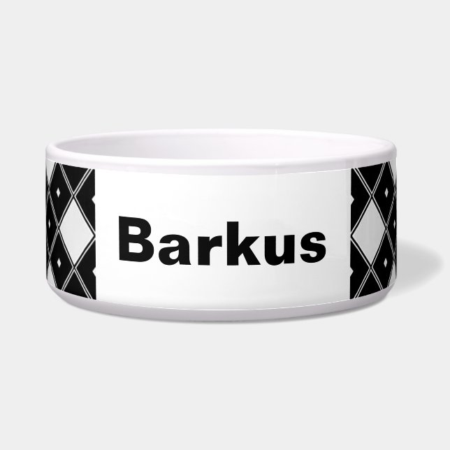 Tigela Bolsa de Cachorro Duplo de Diamante Preto e Branco (Frente)