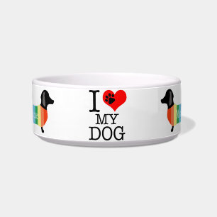 Tigela Bonito Arco-Íris Dachshund Monograma Eu Amo Meu Cã