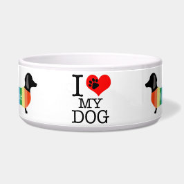 Tigela Bonito Arco-Íris Dachshund Monograma Eu Amo Meu Cã