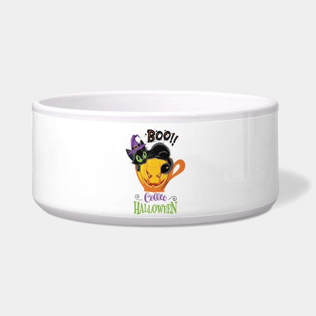 Tigela Boo Black Cat, Assustador Pumpkin Café Halloween (Frente)