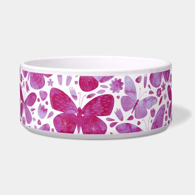 Tigela Borboletas Watercolor Magenta Pink Bowl (Frente)