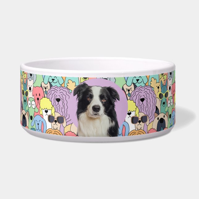 Tigela Borda Collie Personalizada Fotografia e Nome Dog B (Frente)