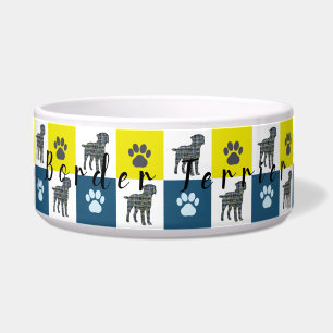 Tigela Borda Terrier Silhoule & Paw Yellow & Blue Grid