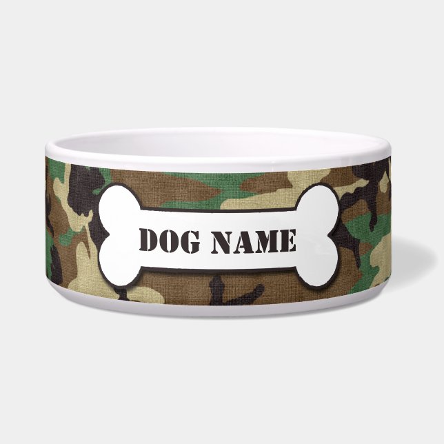 Tigela Bowl de Cão de Camuflagem de Woodland do Exército  (Frente)