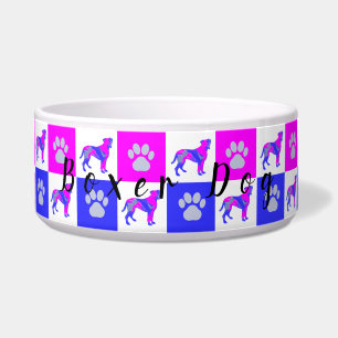 Tigela Boxer Silhouette Dog & Paw Hot Pink e Blue Bowl