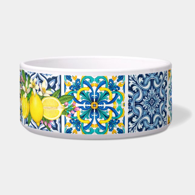 Tigela Bright Mediterranean Sicilian Azulejo Lemon Pet Bo (Frente)