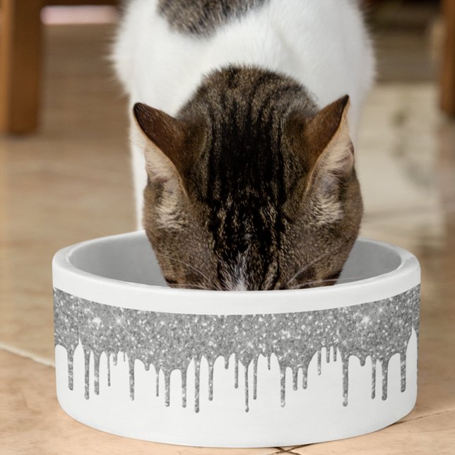 Tigela Brilho Prateado Glam com Gotejamento Chic para Cãe (Criador carregado)