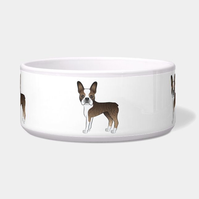 Tigela Brindle Boston Terrier Cute Cartoon Dogs (Frente)
