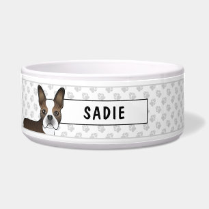 Tigela Brindle Boston Terrier Cute Dog Head e Texto Perso