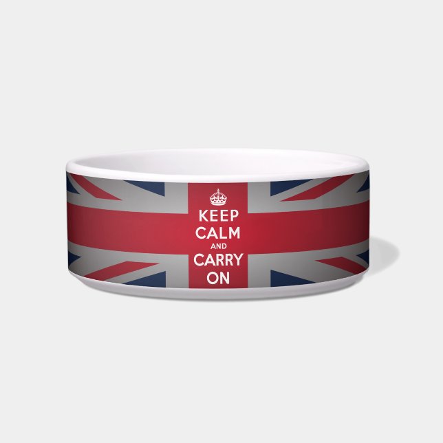 Tigela British Keep Calm Carregar British Flag Pet Comida (Frente)