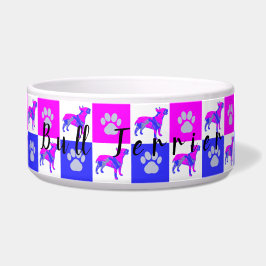 Tigela Bull Terrier Dog & Paw Hot Pink e Blue Bowl