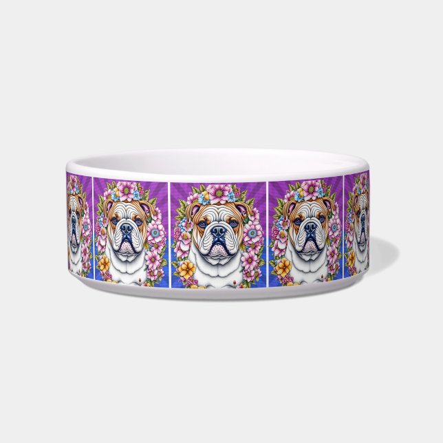 Tigela Bulldog e Flores Caprichosas (Frente)