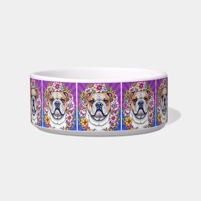 Tigela Bulldog e Flores Whimsical (Frente)