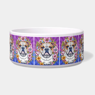 Tigela Bulldog e Flores Whimsical