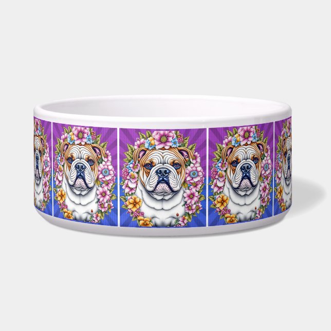 Tigela Bulldog e Flores Whimsical (Frente)
