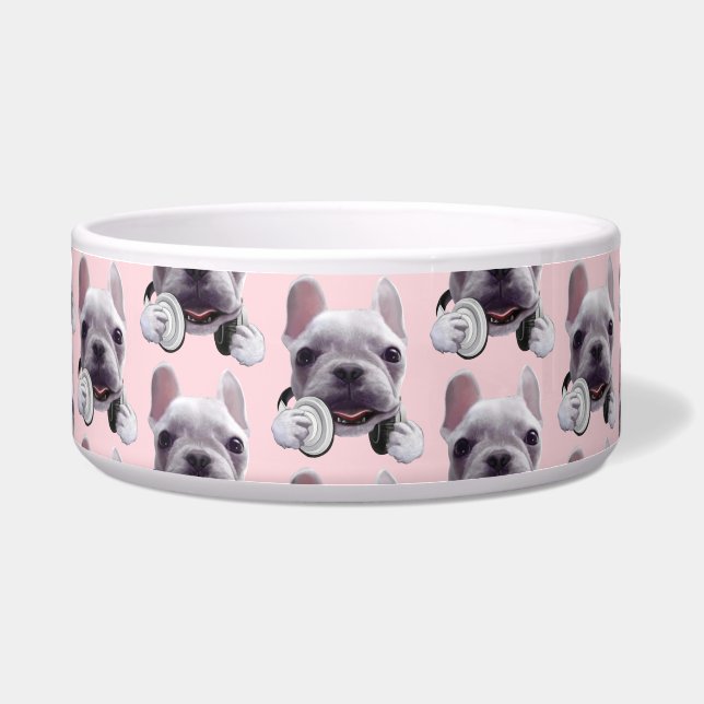 Tigela Bulldog Francês com Ilustração de Fones de ouvido (Frente)