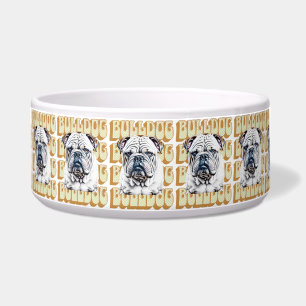 Tigela Bulldog Inglês com Fonte Retro