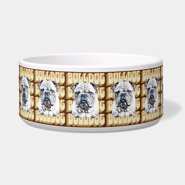 Tigela Bulldog Inglês com Fonte Retroativa (Frente)