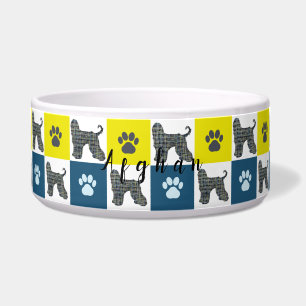 Tigela Cachorro afegão e pata amarela e azul