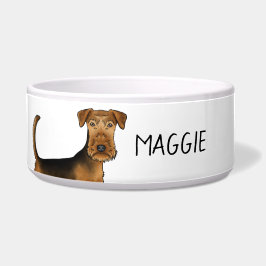Tigela Cachorro Airedale Terrier Close-Up Com Nome de Ani