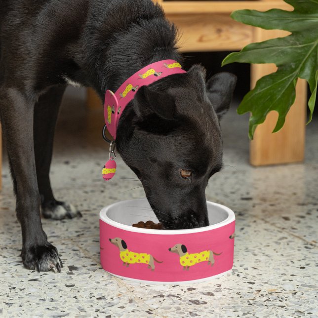 Tigela Cachorro Amarelo e Rosa Bonito Engraçado (Criador carregado)