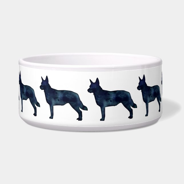 Tigela Cachorro Azul Raça Silhueta Preto Aquarela (Frente)