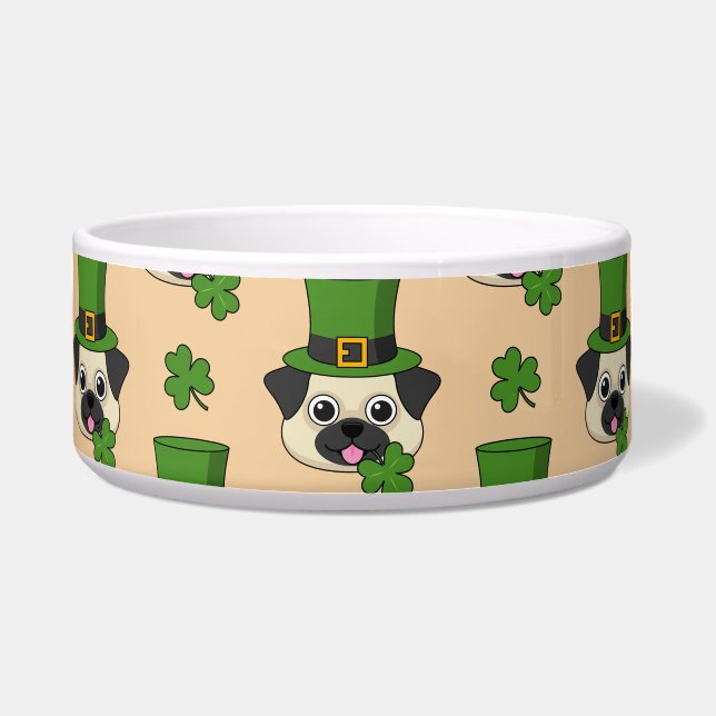 Tigela Cachorro bonito com chapéu e Rua de Shamrock Padrã (Frente)
