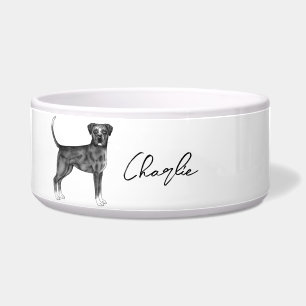 Tigela Cachorro Boxer Alemão Preto e Branco & Nome Person