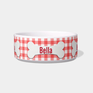 Tigela Cachorro Branco Bone Na Gingham Bowl