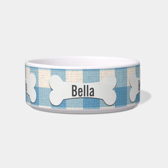 Tigela Cachorro Branco Bone Na Gingham Bowl (Frente)