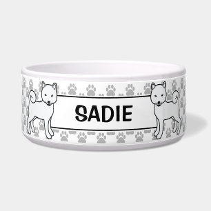 Tigela Cachorro Branco Shiba Inu Cute com Nome de Pet