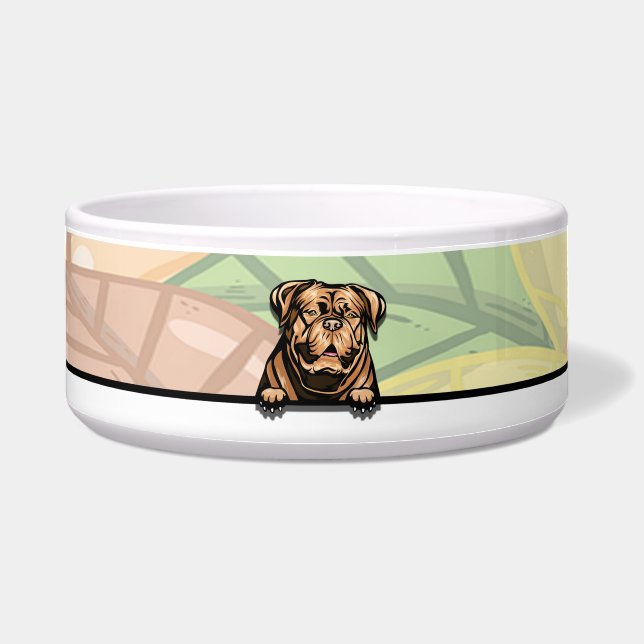Tigela Cachorro Cute Peeking Dogue de Bordeaux, comida ou (Frente)