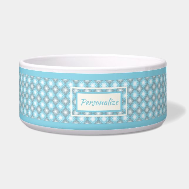 Tigela Cachorro de Gato com Padrão de Diamante de Cinza A (Frente)