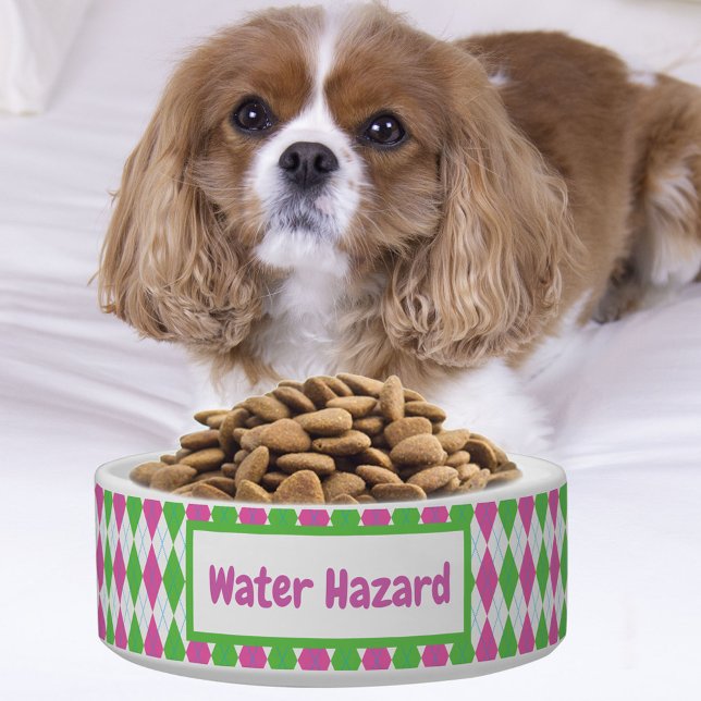 Tigela Cachorro de Obstáculo Aquático de Golfe Rosa e Ver (Calling all golfers, you have to grab this very funny dog bowl! )