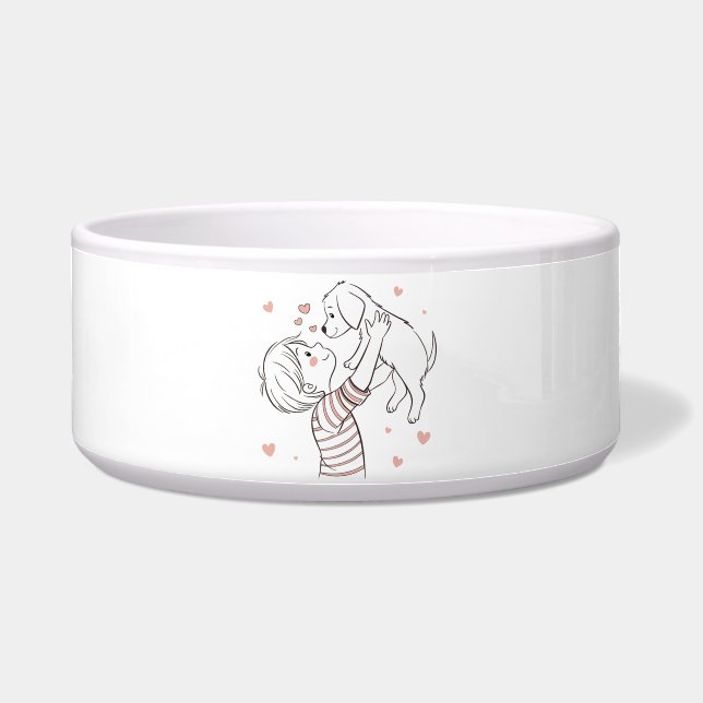 Tigela Cachorro Fofo com Criança Feliz Cartoon (Frente)