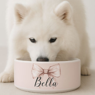 Tigela Cachorro Gato Arco Rosa & Arco Bege Personalizado
