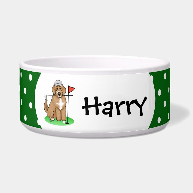 Tigela Cachorro Goldendoodle Jogando Golfe (whmk2 vermelh (Frente)